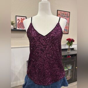 Express Sequin V-Neck Cami Top Purple Women’s Small Y2K